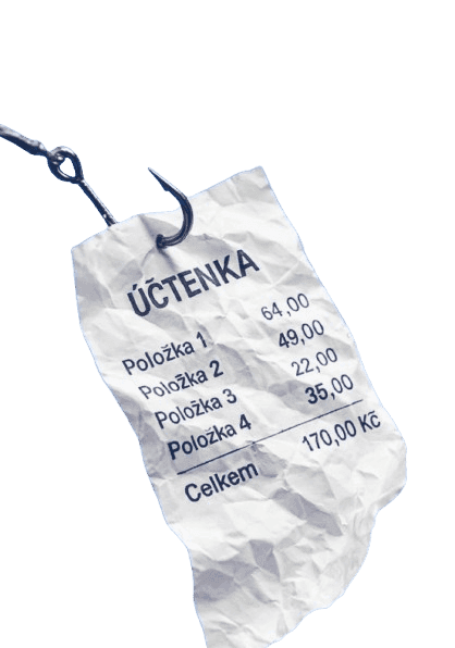 Účtenka zavěšená na háčku — symbolizuje přechod od papírových dokladů k digitálnímu zpracování